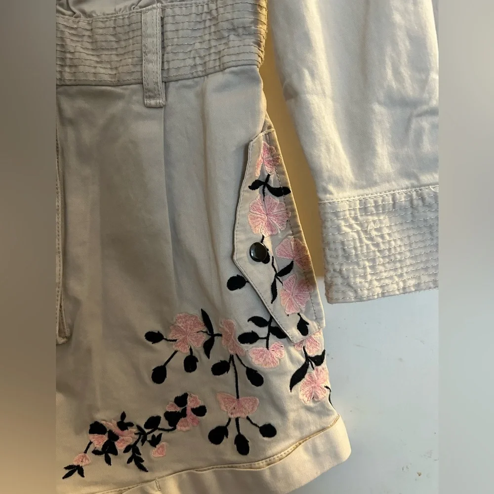 Embroidered Beige Utility Romper